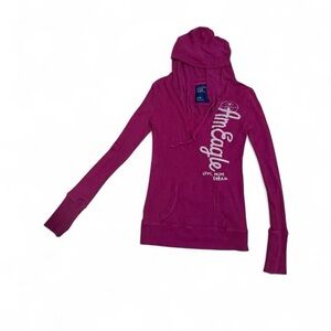 Y2K American Eagle Outfitters Maroon/Pink Henlee Shirt Hoodie